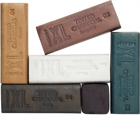 Carbune XL Derwent Proffesional, cutie metalica, solubil in apa, 6 culori/set, nuante pamantii